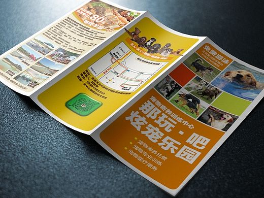 原创宣传印刷品：北京那玩.吧炫宠乐园/三折页海报墙绘涂鸦/平面设计/地图宠物寄养训练烧烤游泳亲子聚会