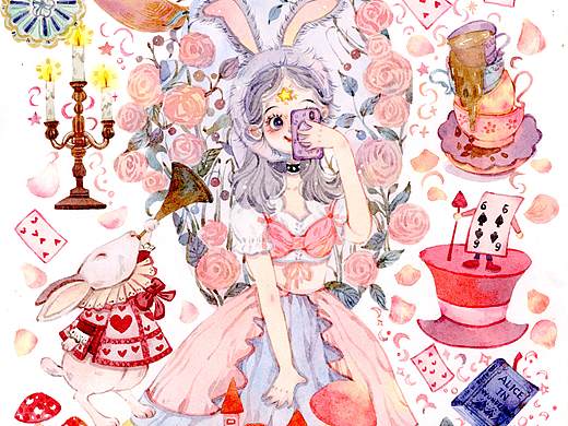 水彩手绘爱丽丝梦游仙境