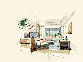 手绘室内效果图PS上色