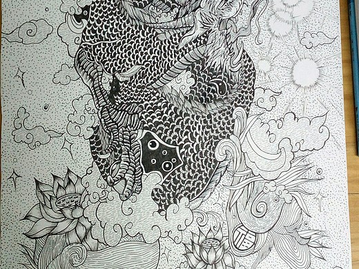 龙,有借鉴地方也有原创部分,针管笔,8k