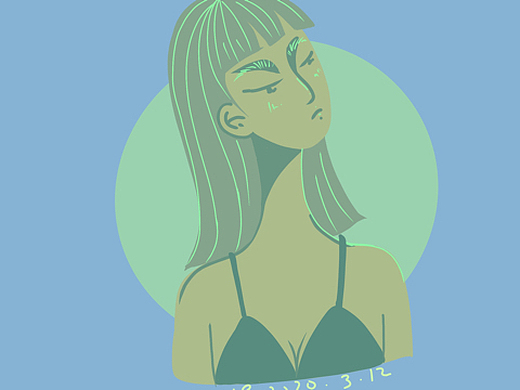 单色调——绿色少女插画-商业插画21022年前人物小插画插画-儿童插画