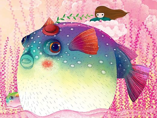 画儿晴天插画教程-河豚的画法