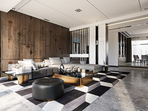 现代客餐厅加一张小书房