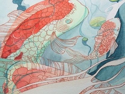 步骤图 千姿百态（水彩、钢笔点、线）——锦鲤 