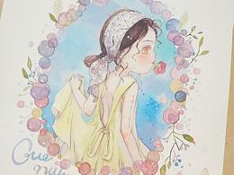 可爱原创手绘花环水彩圈圈少女插画淡彩，画画过程教学