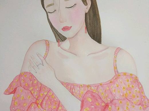 闭眼少女水彩步骤图