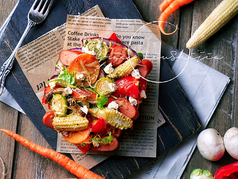 秋冬蔬菜开放三明治