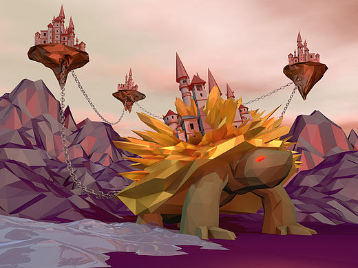 Cinema 4D 制作 LowPoly天空之城（个人主页-ZMjE0ODU5MzY=） - 场景 - 站酷设计师月白丶原创素材 - 站酷ZCOOL