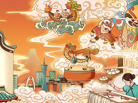 国潮插画 广府非遗文创设计