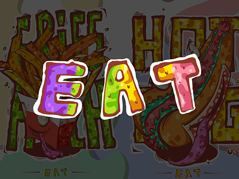 EAT系列作品集——汉堡薯条热狗冰淇淋插画潮流涂鸦风