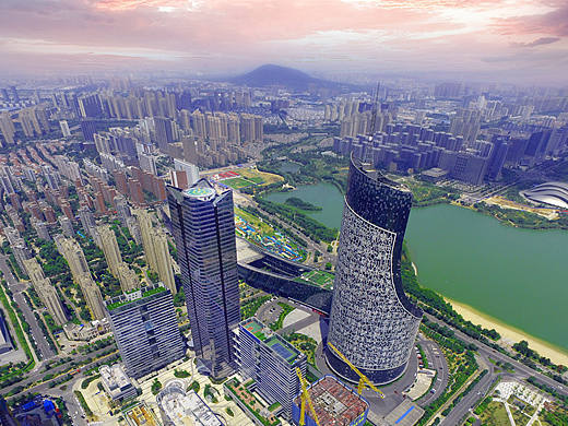 【航拍摄影】合肥政务区天鹅湖 内含空中全景