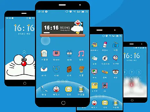 手机主题--童年哆啦A梦图标icon设计 小清新卡通icon图标主题设计 瀑布流展示