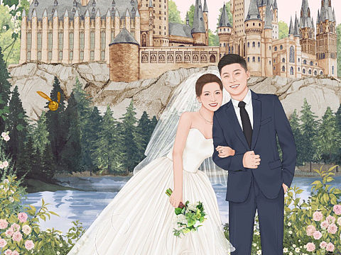 手绘婚礼插画