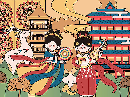 国潮敦煌主题插画