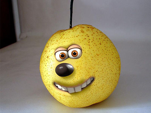 拥有五官的创意水果梨-ps合成