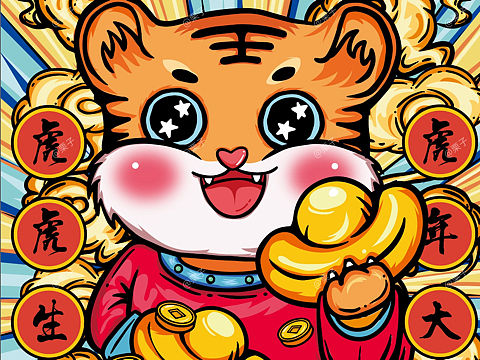‘福虎来财’虎年国潮插画原创设计