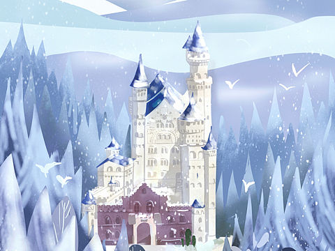 雪中天鹅堡（个人主页-ZMzU5ODA2OTY=） - 商业插画 - 站酷设计师小红Holly原创素材 - 站酷ZCOOL