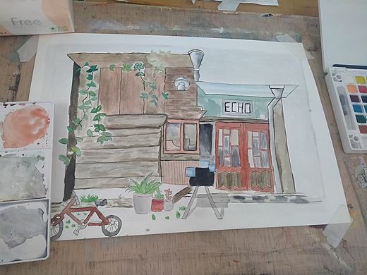 刚学画画的大一小孩