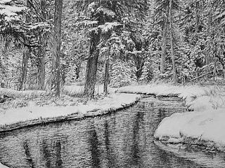 王F写实钢笔画《雪河》作画步骤