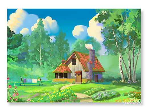 治愈系小木屋插画-创作习作71天前半面妆插画-创作习作77天前听插画