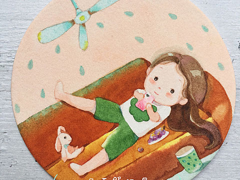 原创水彩插画小卡片
