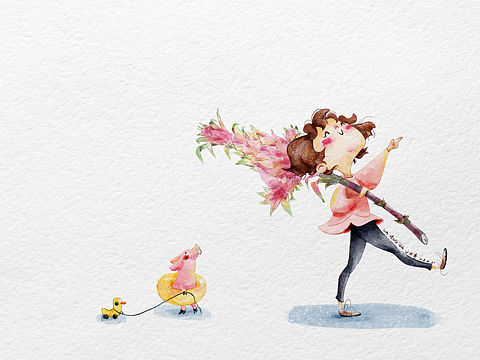 扛着菠萝遛着猪