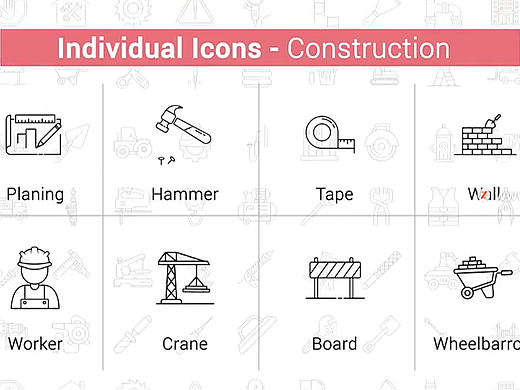 AE模板：100个创意线条施工图标动画 Construction Line Icons