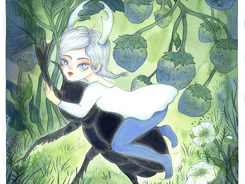 原创水彩插画“昆虫精灵”之甲虫