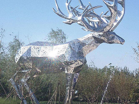 园林景观不锈钢鹿雕塑 