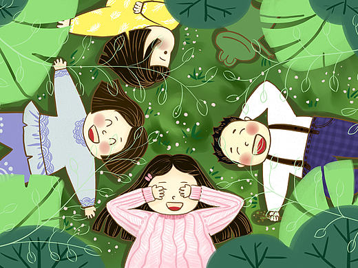 绿草地踏青小清新插画