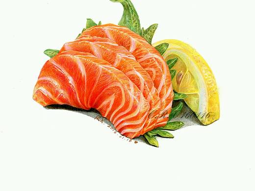 【彩铅美食】三文鱼刺身