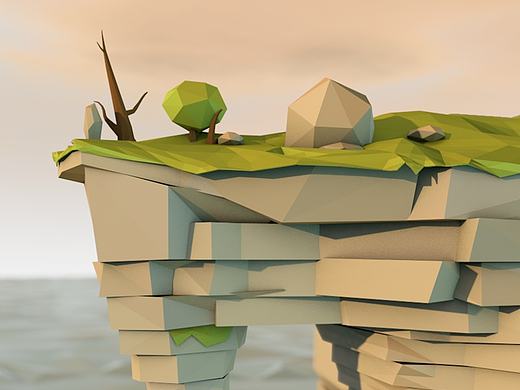 C4D LowPoly 悬崖