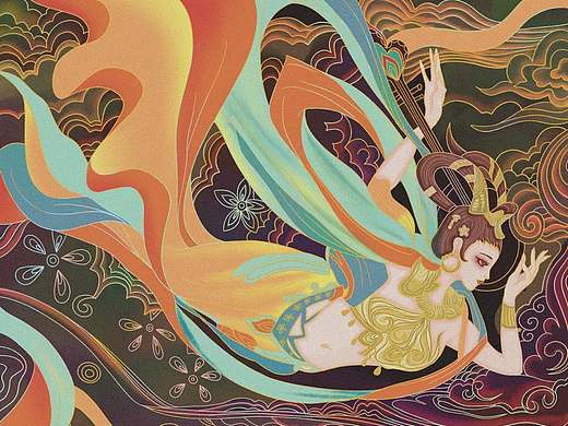 敦煌飞天主题插画