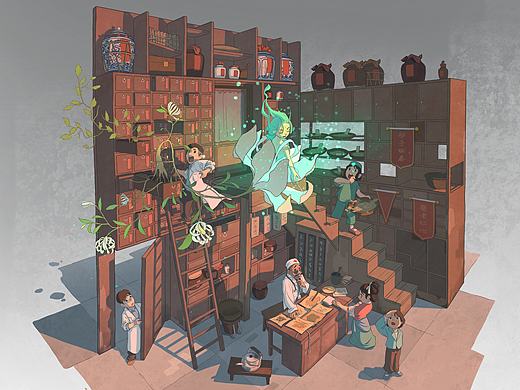 插画分享！第九弹 老中医的药柜里有一株灵药