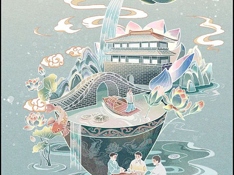 潮汕文化国潮插画