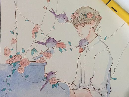 水彩练习-钢琴的和谐