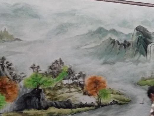 手绘墙 壁画 兄弟庭院巨幅山水