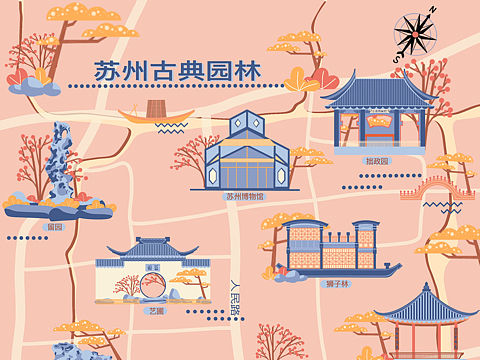 苏州古典园林地图插画