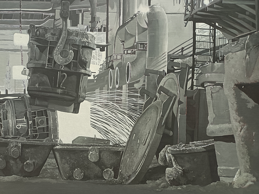 油画《钢铁铸就》尺寸：80厘米×100厘米