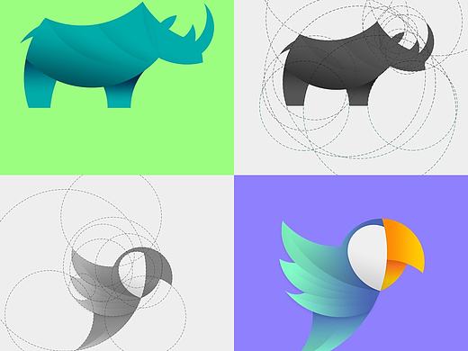 动物LOGO设计 动物图标设计 扁平图标设计 色块图标 扁平logo 渐变logo