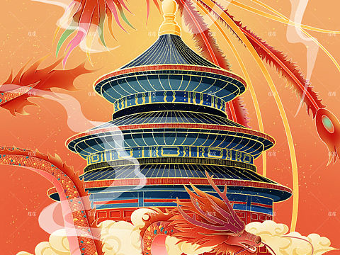 天坛传说-龙凤呈祥（个人主页-ZNTQ2NTY5Mjg=） - 商业插画 - 站酷设计师居居JHY原创素材 - 站酷ZCOOL