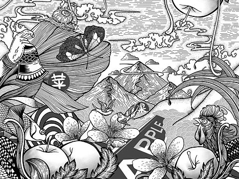 苹果主题 版画风格插画 个人练习