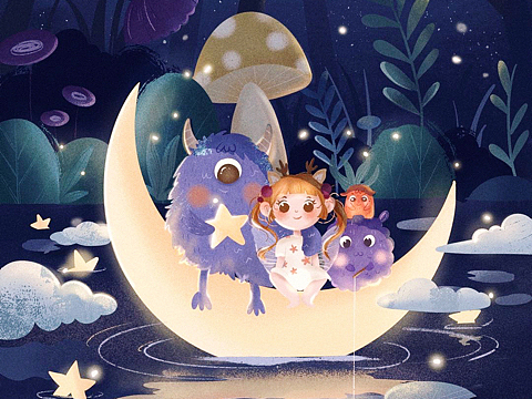 夜晚星空梦幻插画