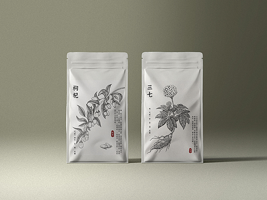中草药系列插画｜三七｜金银花｜枸杞｜何首乌