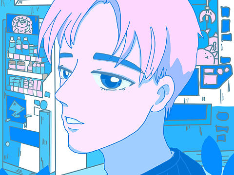 朋友卡通画蒸汽波风格