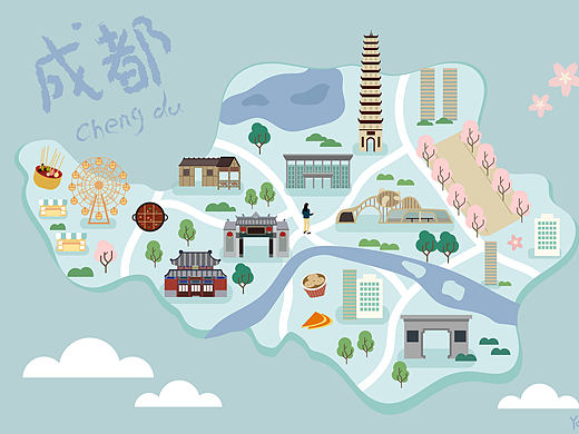 成都 扁平风插画