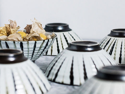 「食器集物仓」日式和风复古手绘线条陶瓷碗