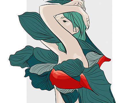 红配绿插画｜人物简笔色块线条1