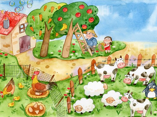 手绘水彩农场插画-儿童插画118011年前私人稿件【野餐】【铃兰花】