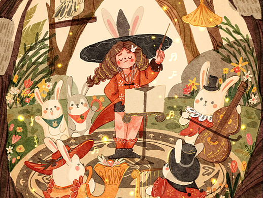 魔女系列09:原创插画-魔女兔兔音乐会